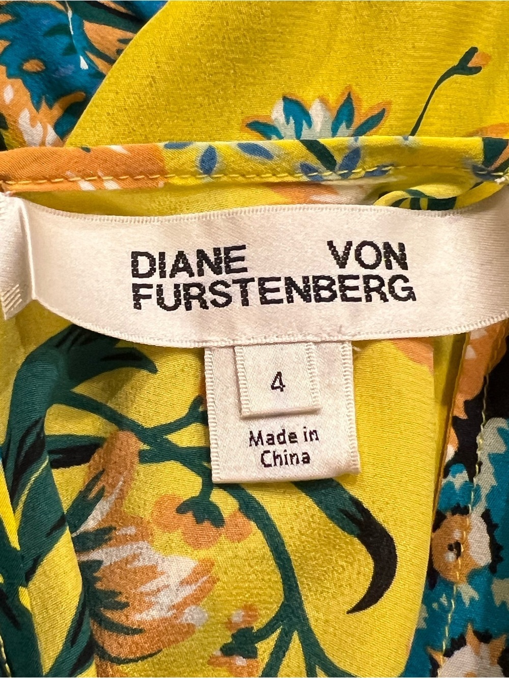 Diane Von Furstenberg Silk Bournier Acid Yellow Floral Print Maxi Dress Sz-4 - Picture 11 of 12